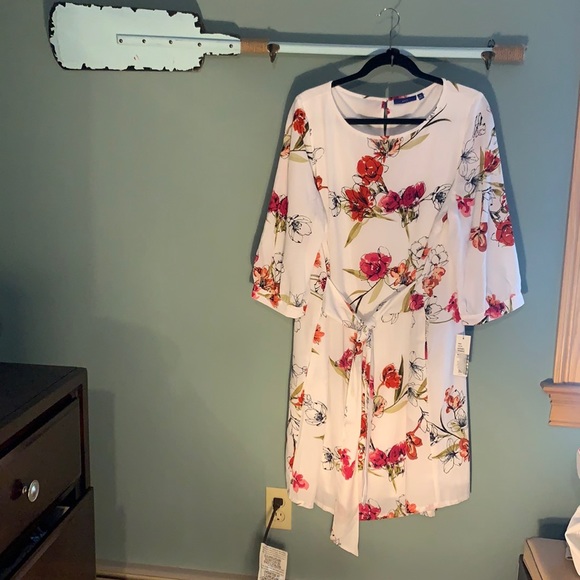 NWT Apt. 9 White Floral Blouson Sleeve Dress - Picture 1 of 8